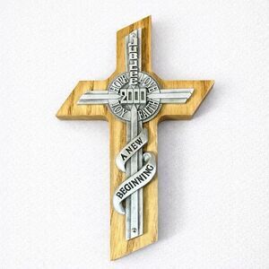 Millennium 2000 Wooden Wall Cross Jubilee Hope Love Joy Faith Decor 7”